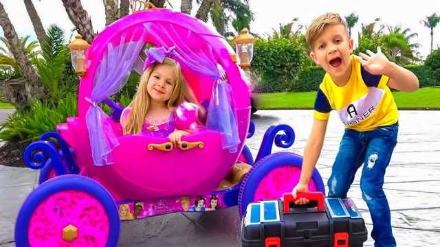 Kids Video: Sasha happily driving the little pink car
