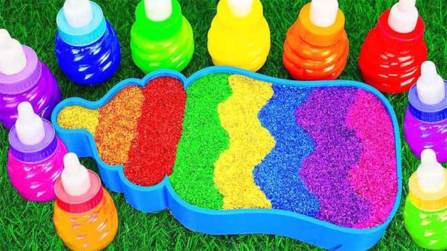 Slime Videoð| Mixing rainbow milk bottle bathtubs with slime glitterâ¨